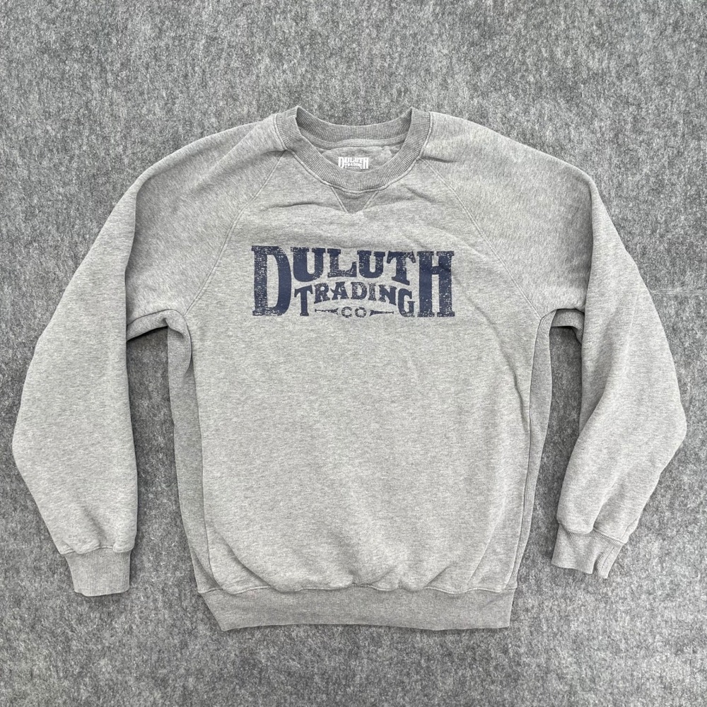 Duluth Trading Co Sweatshirt Mens Medium Gray Graphic Crewneck Raglan Fleece